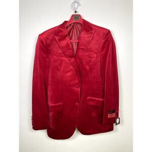 Mazari Men's Red Modern Fit Party S/C Fashion Velvet Sport Coat 1010 - 4XL
